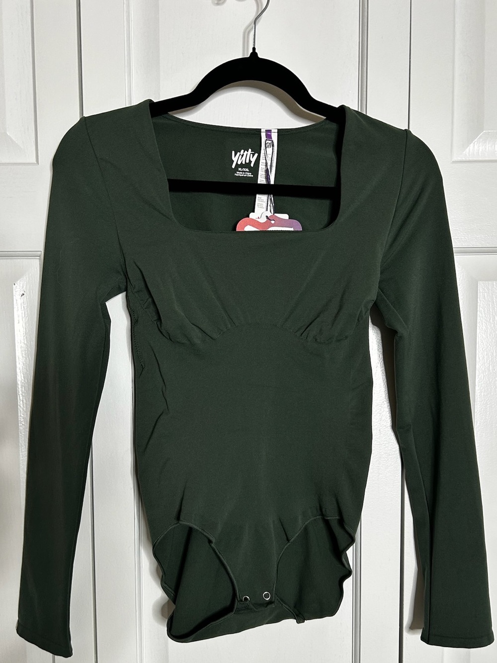 YITTY Dark Green Long Sleeve Square Neck Bodysuit | New with Tags